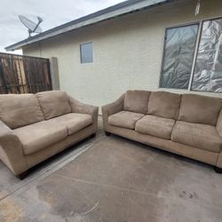 Light Brown Ashleys Couch and Loveseat(WILL DELIVER)