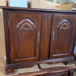 Wooden Double Door Dresser with Pull-Out Drawer and 2 Shelves