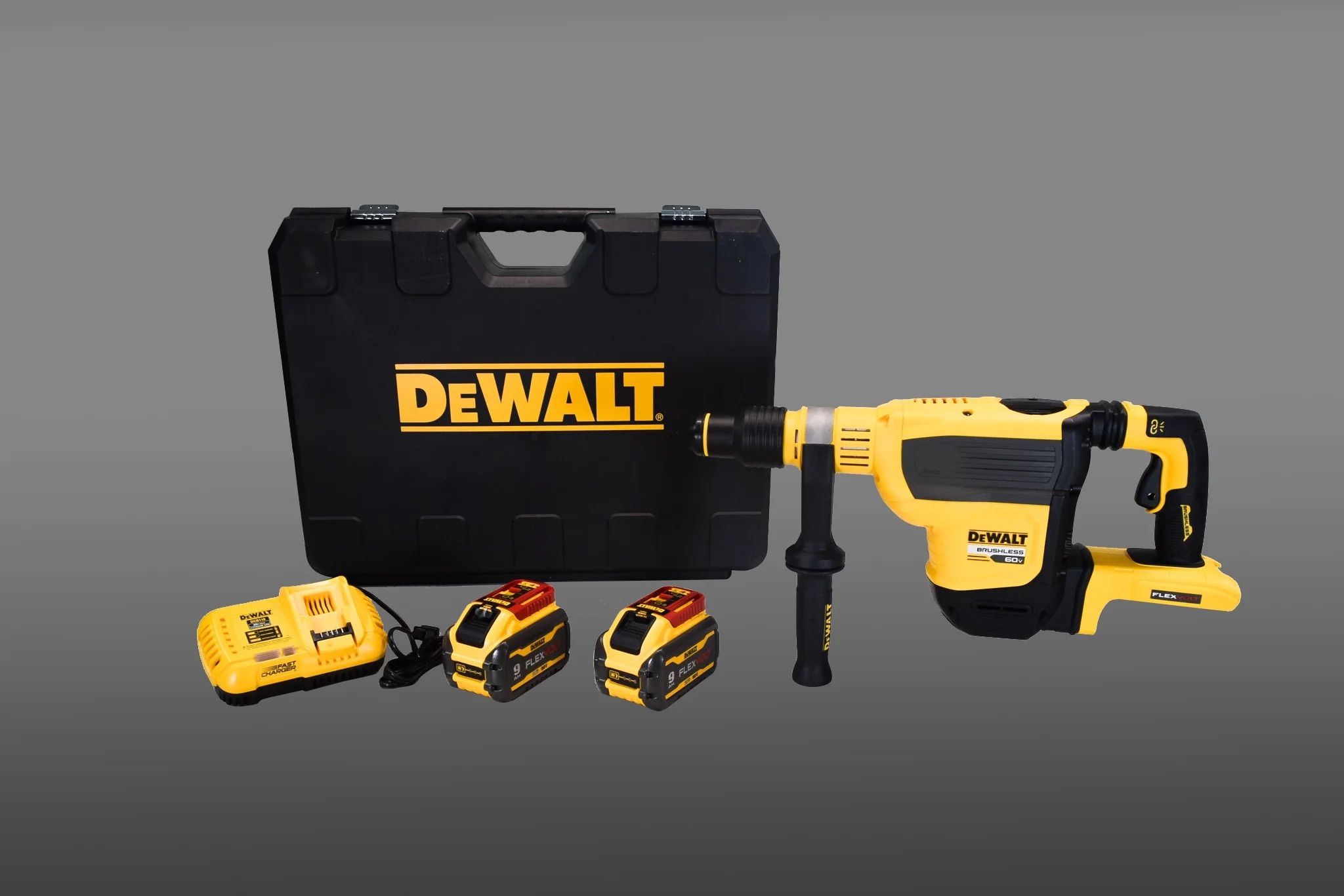***BRAND NEW NEVER USED DEWALT 60V FLEX VOLT CORDLESS ROTARY HAMMER DRILL w/ 4 BATTERIES AND 4 PORT FAST CHARGER***