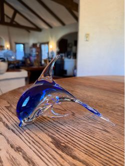Murano Unmarked Glass Dolphin 8” Long 5.5” Tall 3” Wide Colbalt Blue