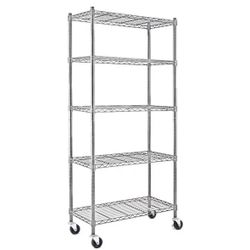 NEW IN BOX EFINE Chrome 5-Tier Rolling Heavy Duty Metal Wire Storage Shelving Unit Caster 1 in. Pole (30 in. W x 63.7 in. H x 14 in. D)