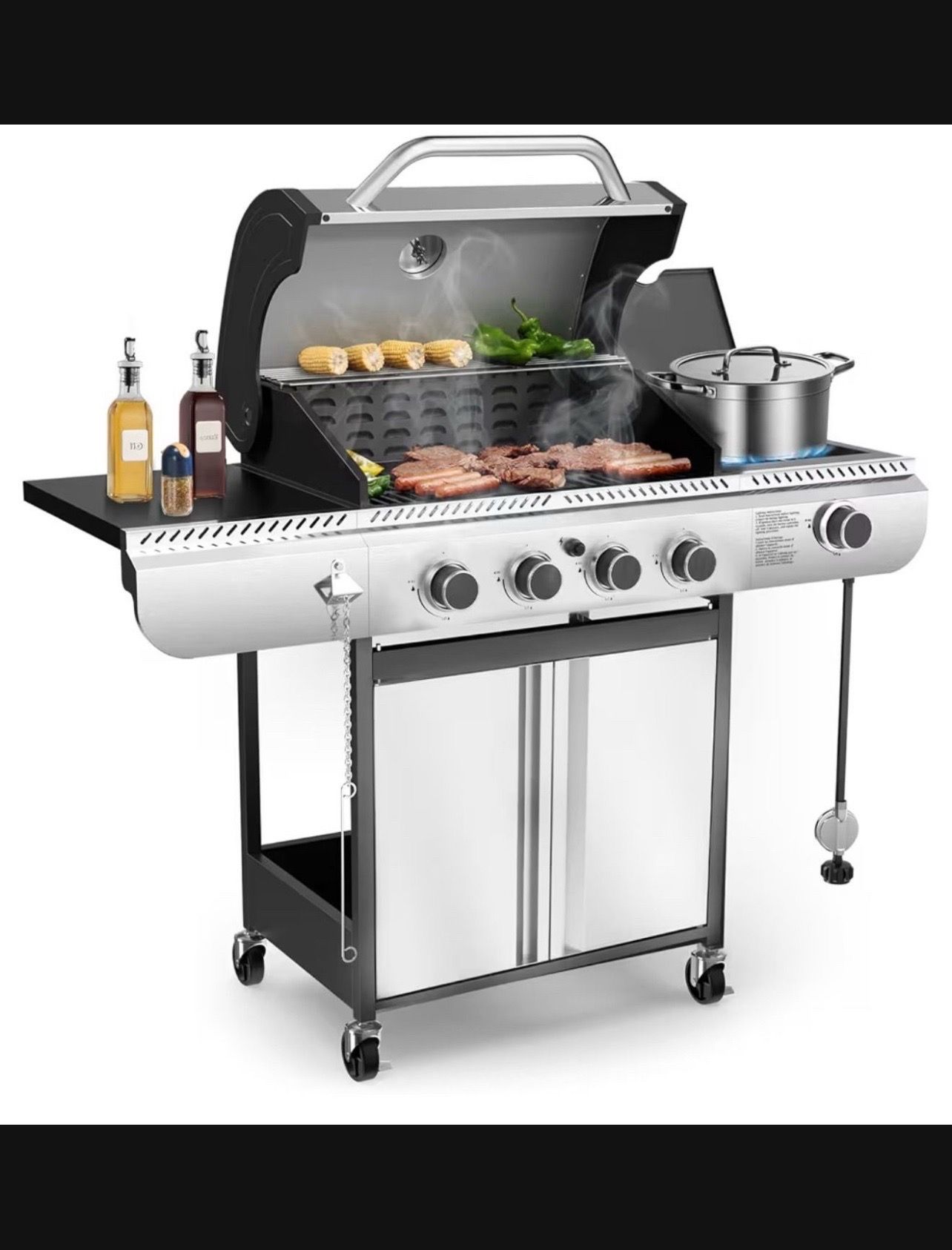 Electactic 4-Burner Gas Grill with Side Burner,Stainless Steel Propane Grill with Porcelain-Enameled Grills,Built-In Thermometer,42000BTU BBQ Grill fo
