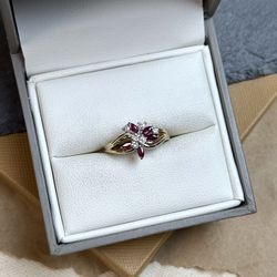 14k Yellow Gold Marquise Cut Ruby and Diamond Ring