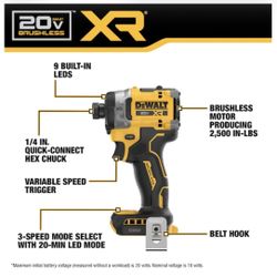 XR 20-volt max 1/4-in Brushless Cordless Impact Driver