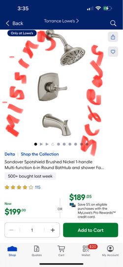 Delta Shop the Collection Sandover Spotshield Brushed Nickel 1-handle Multi-function 6-in Round Bathtub and shower Fa..