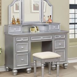 Brand New Silver Vanity + Stool