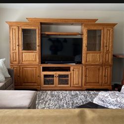 HUGE 7 Piece Oak Entertainment Center Wall Unit