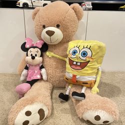 Stuffed Animals 4’ Tall Teddy Bear, SpongeBob, Minnie Mouse Disney, Square Pants 