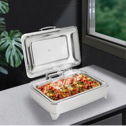110V 400W Electric Chafing Dish Buffet Set Commercial 9.5QT Chafing Buffet Servers with Adjustable Temperature 45-80℃ and Clear Lid for Catering, Buff