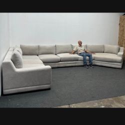 Insanely Massive Couch : Everett 180" Grey Fabric Sectional With Right Arm Facing Cuddler Chaise