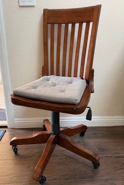 Solid Wood Swivel Desk Chair w Removable Cushion