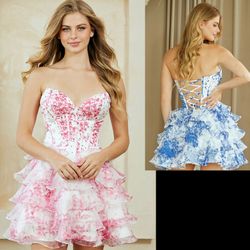 New With Tags Floral Corset Back Short Formal Dress & Homecoming Dress $169
