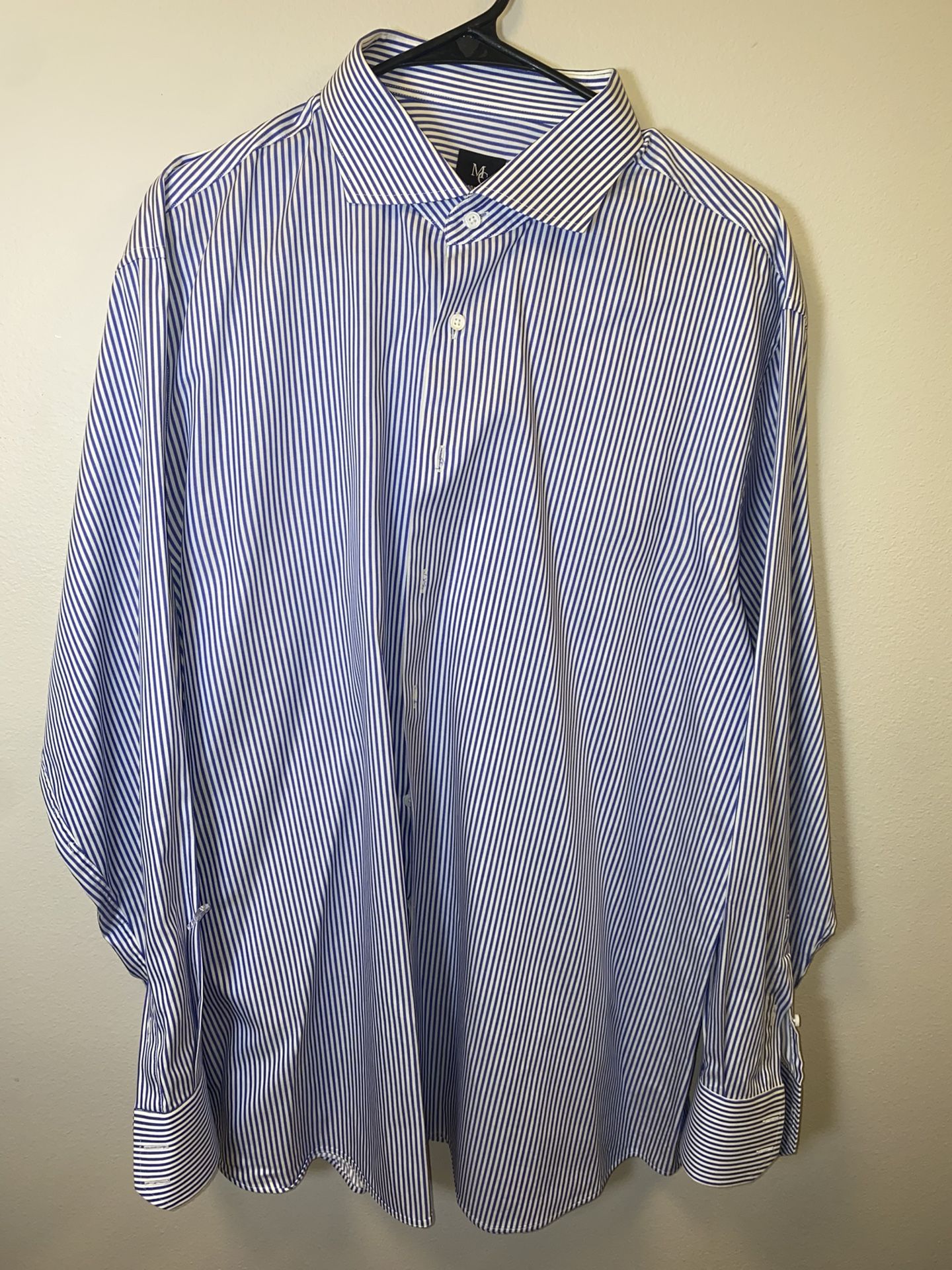 Classic men’s blue and white striped dress shirt