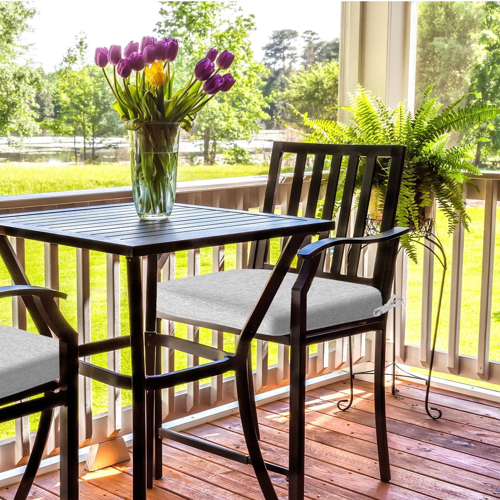 Aoodor Outdoor Dining Chair Cushions Set, Patio Chair Pads with Ties, Light Gray, Set of 2/Set of 4