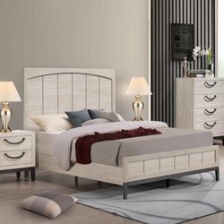 4 Piece Bedroom Set Bed Frame Dresser Mirror 1 Nightstand Beige Wood Queen Set $820 Eastern King Set $880