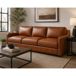New 81” Brown Faux Leather Sofa – Open Box – Delivery Available