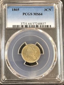 1865 3 Cent Nickel PCGS MS-64