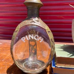 Vintage Antique Glass And Brass Bottle Decanter 