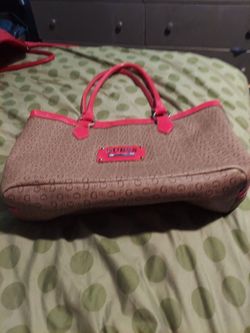 Guess Large Pink And Tan Purse