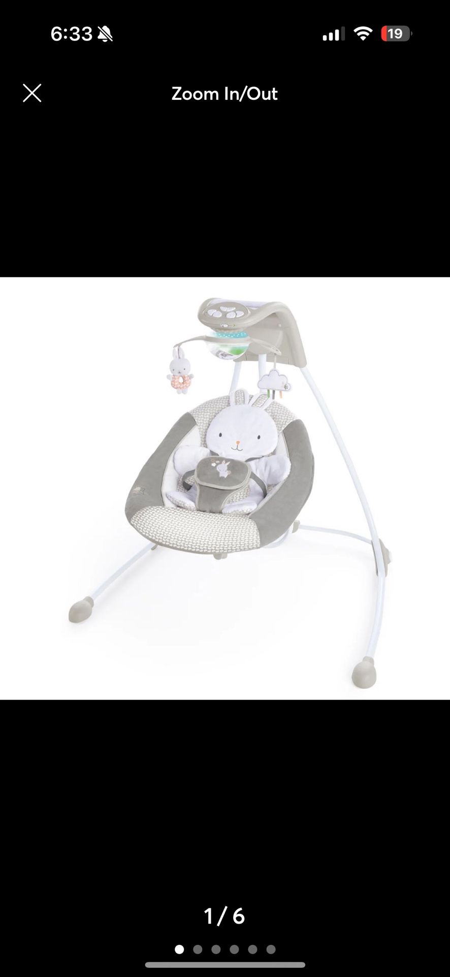 Ingenuity InLighten 6-Speed Foldable Baby Swing with Light Up Mobile Bunny