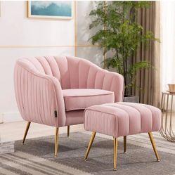 Pink Velvet Chair And Ottoman