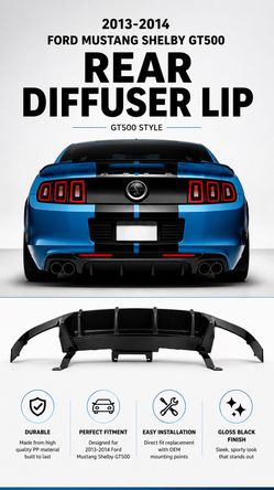 2013–2014 Ford Mustang Shelby GT500 Rear Diffuser Lip Gloss Black GT500 Style
