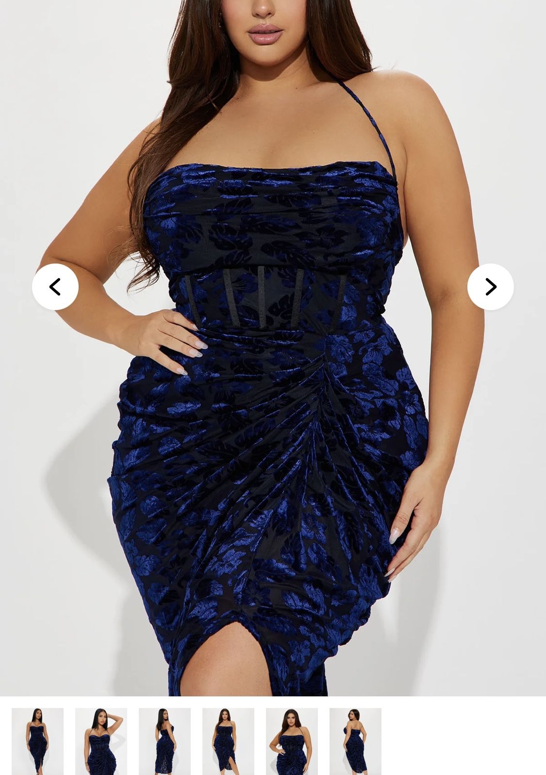 Blue Velvet Floral Strapless Midi Dress