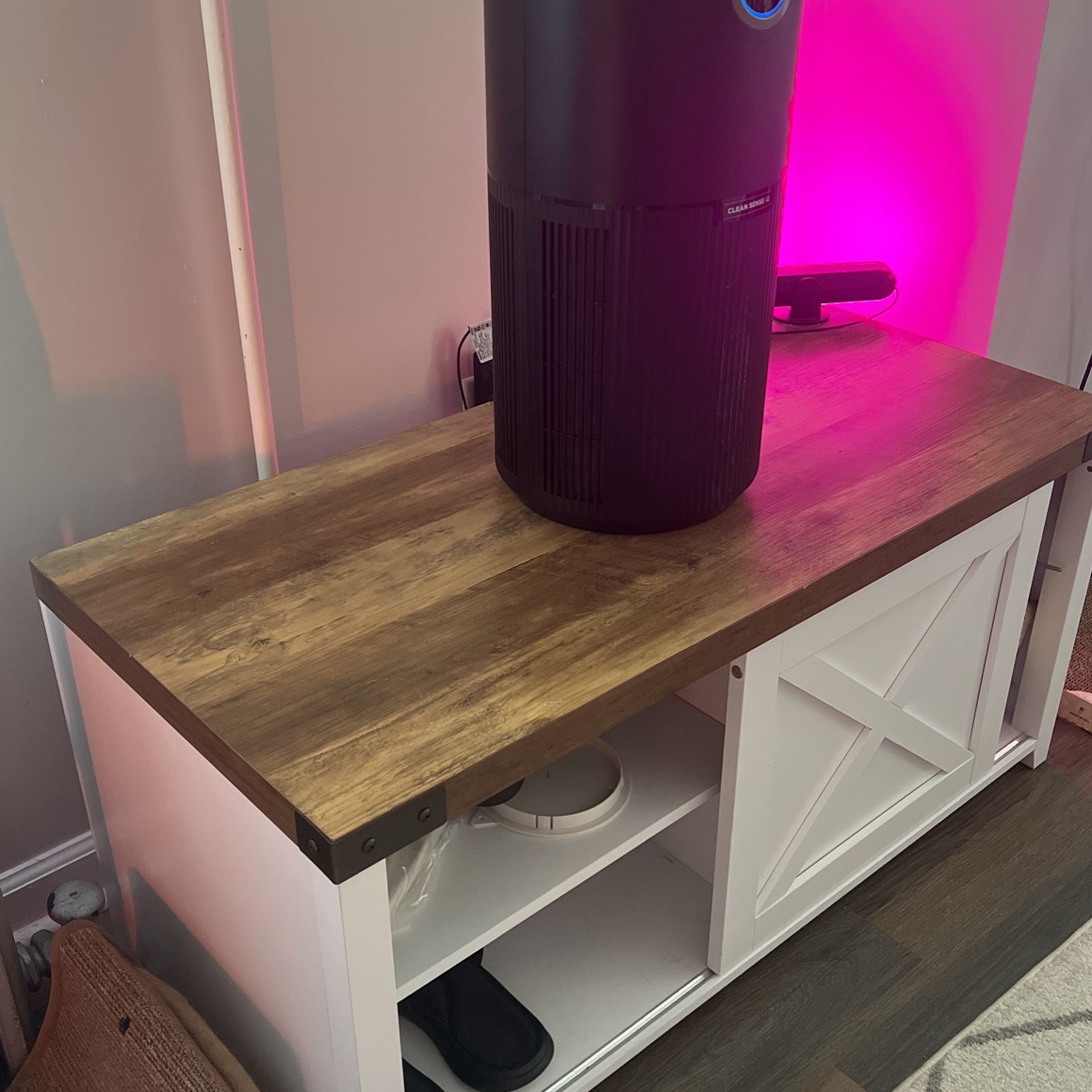 Cat Litter Box Storage, Cabinet, Shelves, Living Room Table.
