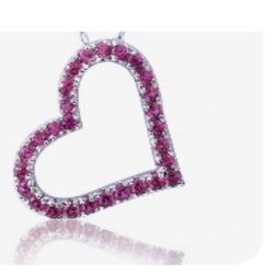 Lab Dark Hot Magenta Pink Ruby Sapphire Heart Pendant With Chain 925 Silver 