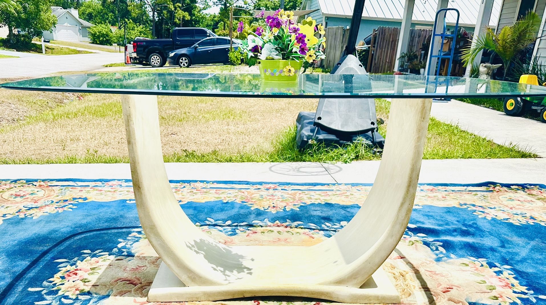 Beautiful Vintage Table (Marble Base & Glass Top)