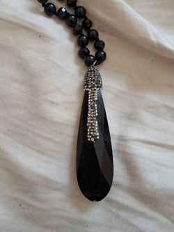 Black Beaded Necklace with Crystal Teardrop Pendant