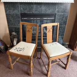 Vintage Wood Accent Chairs Pair – Solid Wood