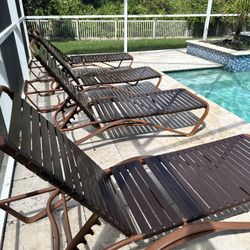 2 Brown Aluminum Pool Chaise Lounges