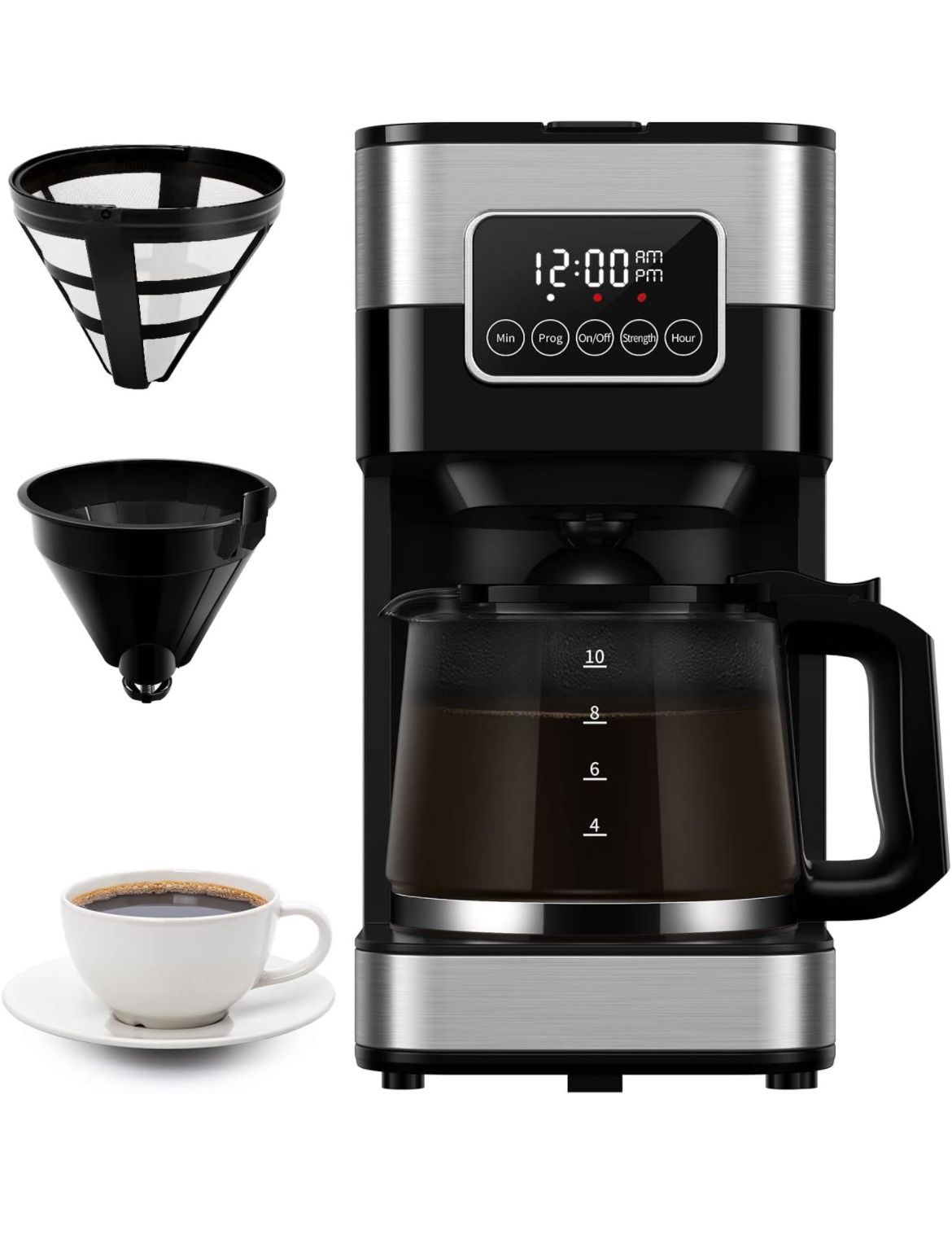 SHARDOR Drip Coffee Maker, Programmable 10-cup Coffee Machine with Touch Screen, Coffee Pot with Timer, Auto Shut-off, Reusable Filter, Home and Offic