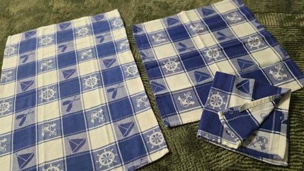 Vintage Nautical Kitchen Towel Set – Park Imports – 1 Large + 2 Small – 100% Cot