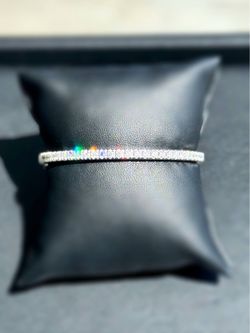 14K White Gold 2.1CTW Natural Diamond Tennis Bangle Bracelet 6.5” 3.5mm
