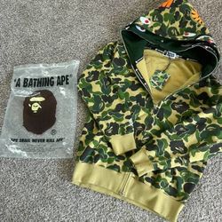 BAPE camo double hood shark zip up