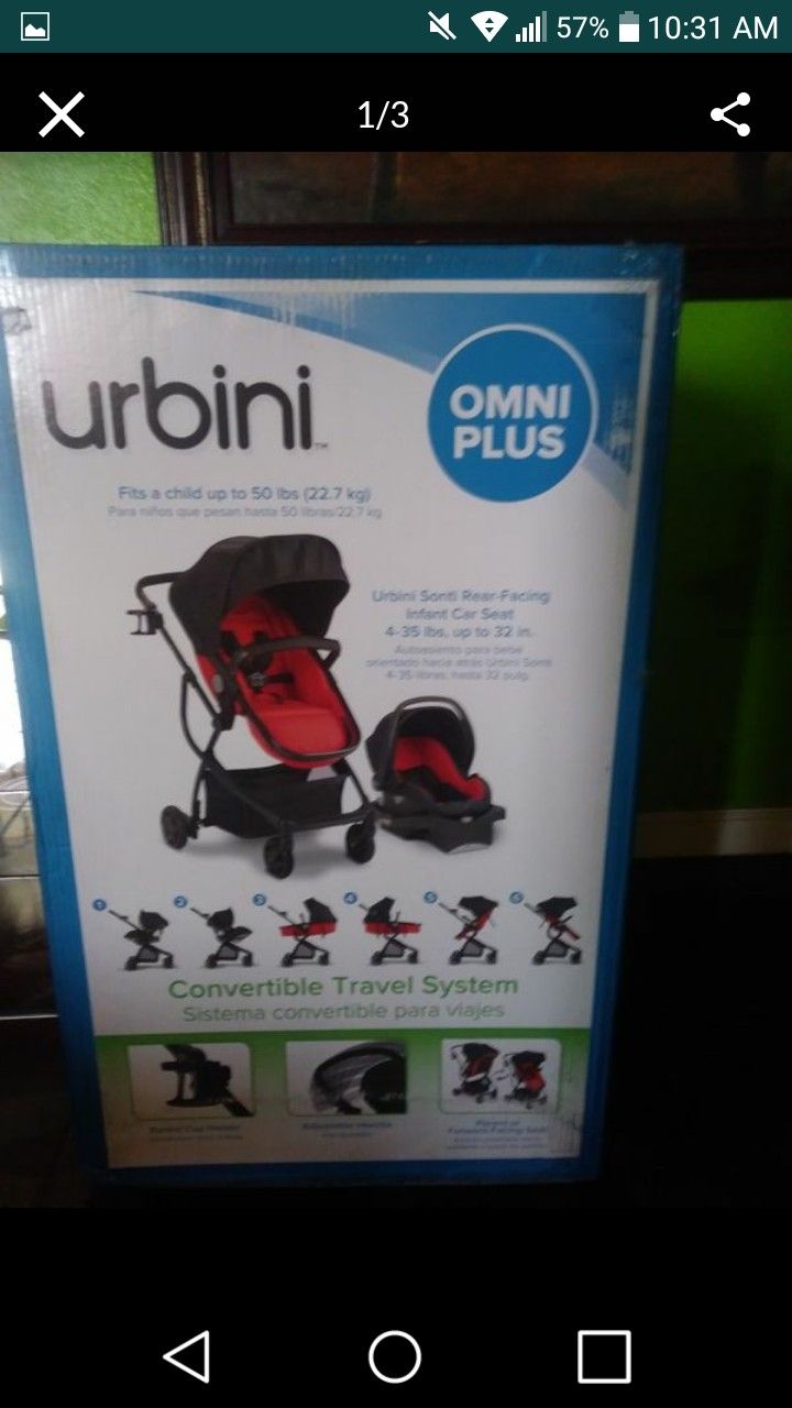 URBINI OMNI PLUS TRAVEL STROLLER CAR SEAT AND BASSINET 3 in 1 only used 3 months