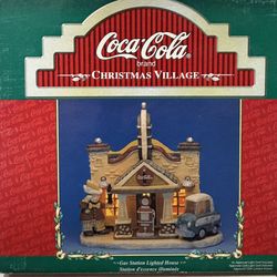 Coca Cola Christmas Village Light Up Gas Station