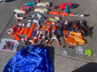 Nerf guns, darts, vests, carrying case