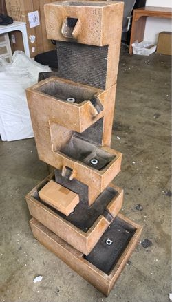 3051 48H Cascading Outdoor Water Fountain with Realistic Rock Texture 4 Tiers Cascading, Realistic Rock Waterfall, LED Lights, Garden Patio Backyard P