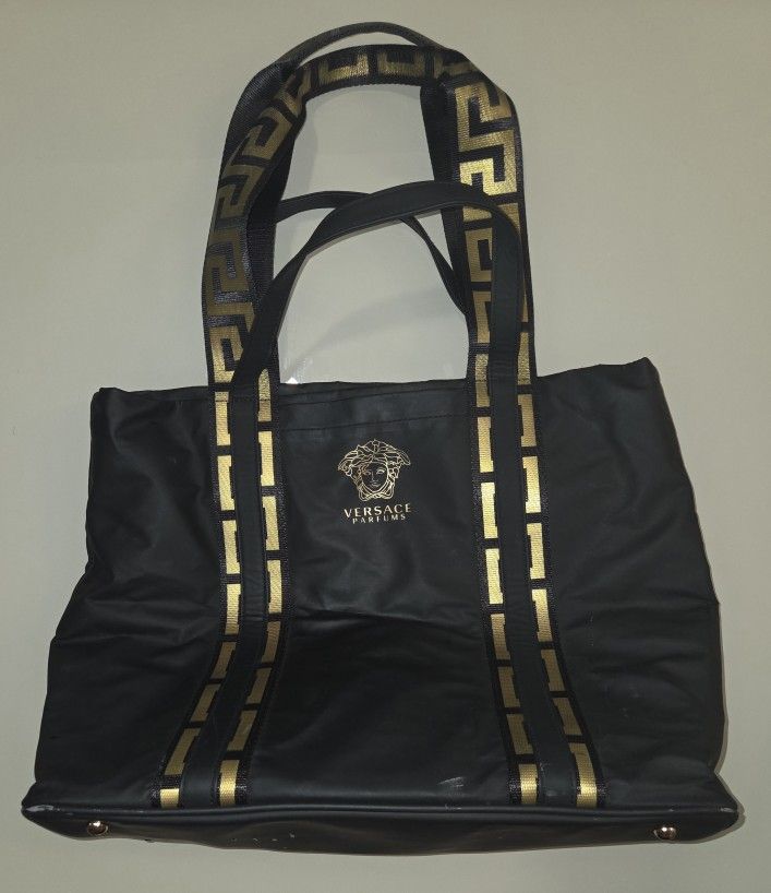Versace Black Faux Leather Sports Tote Shoulder Bag Purse Fragrance Promo