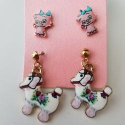 Set of 2 Poodle & Kitty Fashion Earings