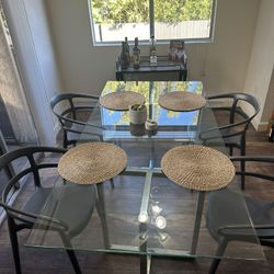 Glass Top Dining Table with 4 Chairs – Modern/Contemporary Set