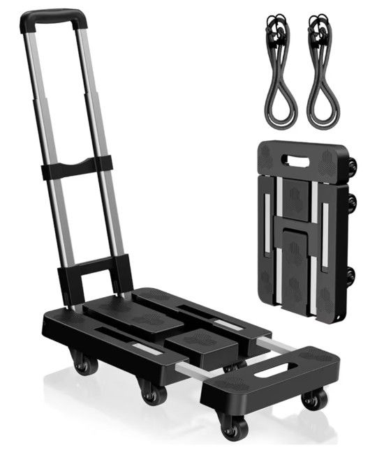 Black Folding Hand Truck Foldable Dolly Cart With Wheels 500LB Heavy Duty Luggage