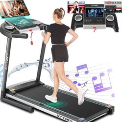 SYTIRY Treadmills for Home with TV Screen and WiFi,Smart Foldable Treadmill Machine,3D Virtual Sports Scene,HiFi Speakers,Popular APP for Social Netwo