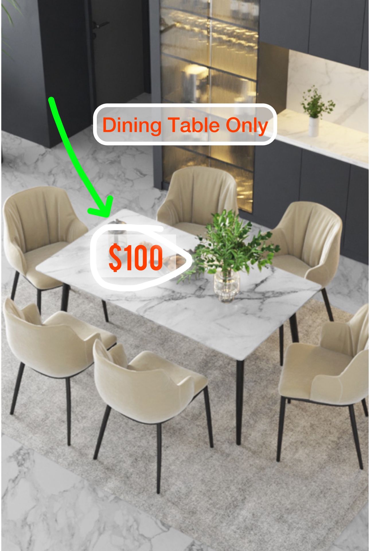 🔥Brand New 55” Sintered Stone Dining Table – White Marble, Sealed, Modern Luxury Table