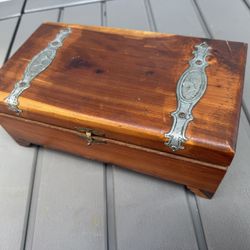 Vintage Cedar Jewelry Box, Art Deco Closure, 11”