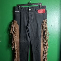 Cowboy Black Denim Jeans with Denim Fringe