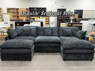 108" U Shaped Couch, Modular Sectional Sofa, 3-Seater Comfy Cloud Couch, Set of Modular Pieces with Movable Ottoman, Deep Seat Couches for Living Room